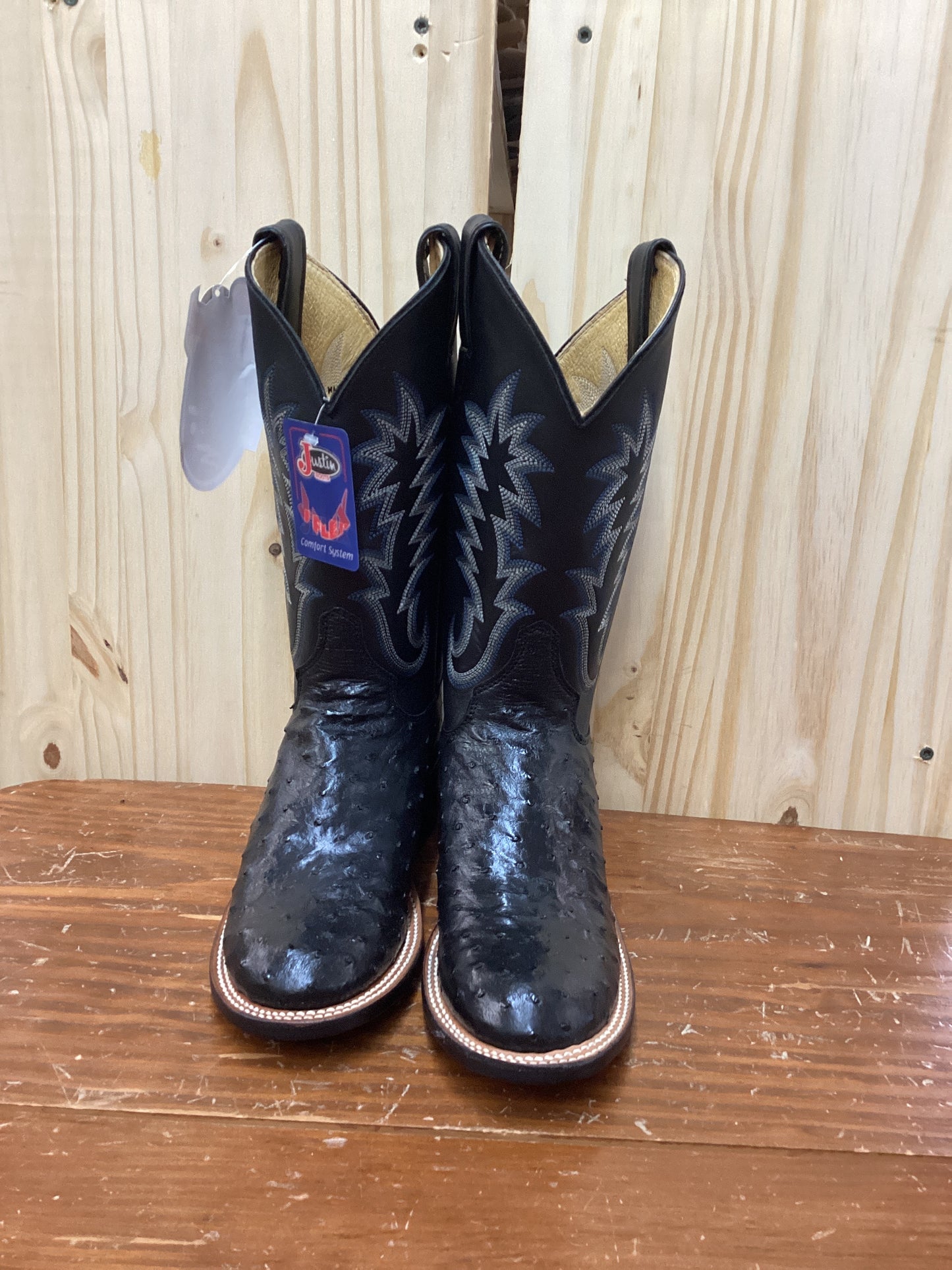 Justin J-Flex Black Full Quill Ostrich Boots