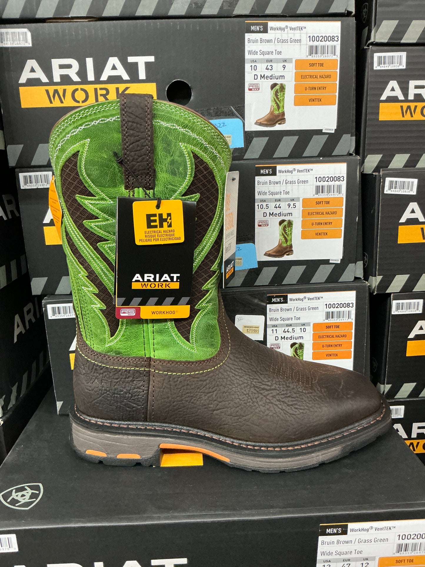Ariat WorkHog VentTEK Bruin Brown/Grass Green