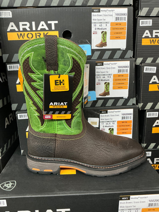 Ariat WorkHog VentTEK Bruin Brown/Grass Green
