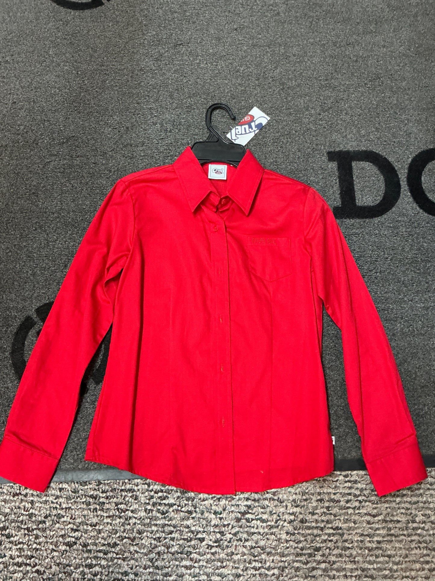 Cruel Girl Solid Red Button Up