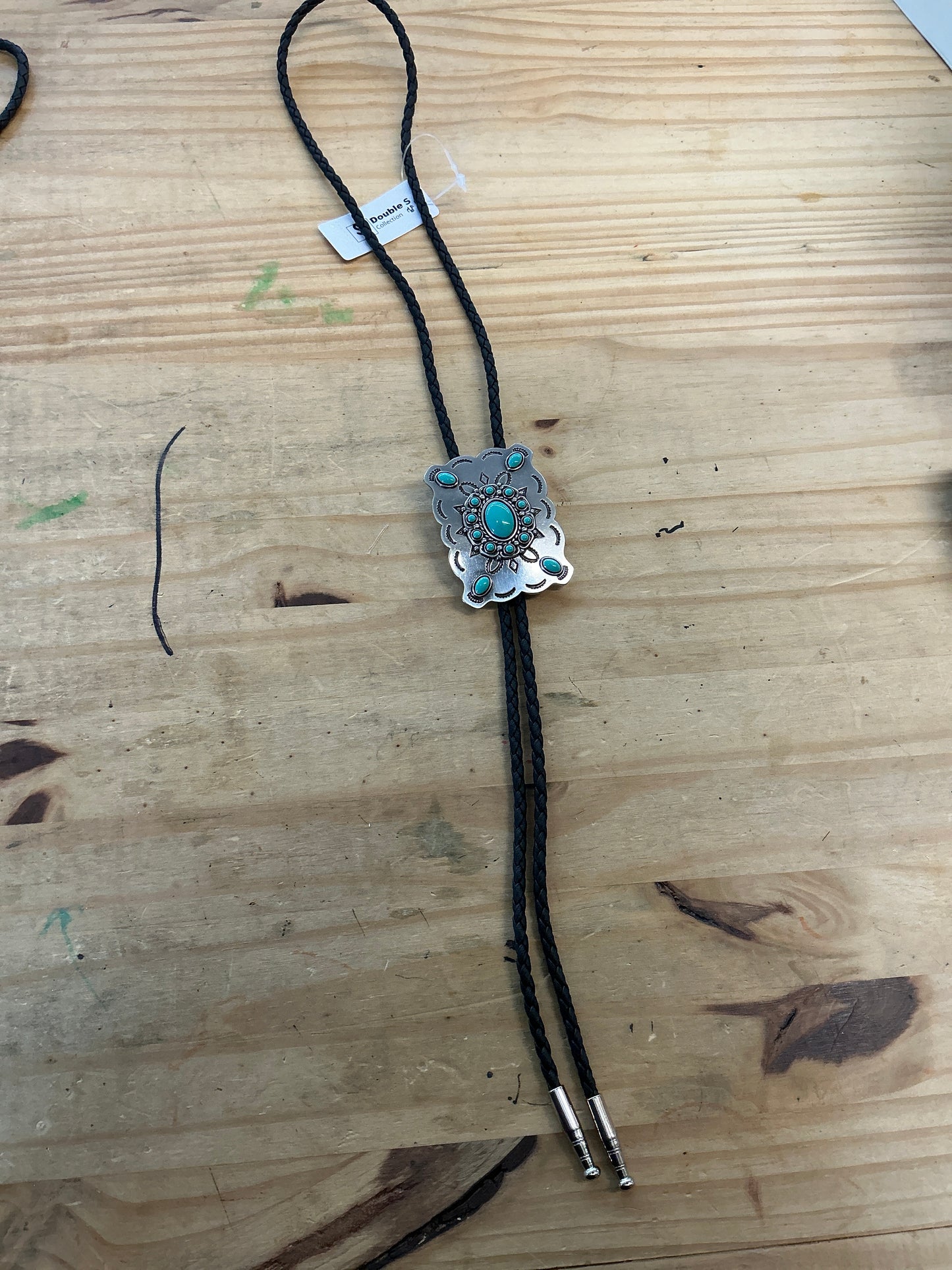 Silver & Turquoise Rectangle Concha Bolo Tie