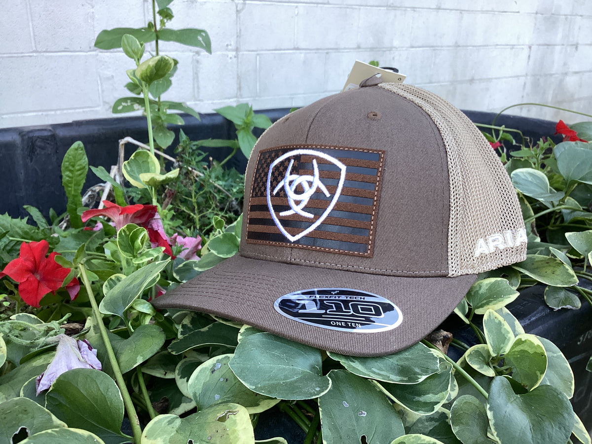 Ariat® Mens Cap FF110 Snap Back Embossed Flag Patch Brown
