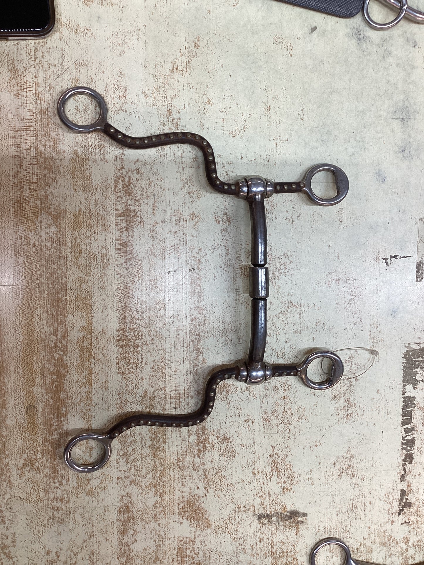 Curb Bit with Roller, 9” Antique Brown & Silver Shanks