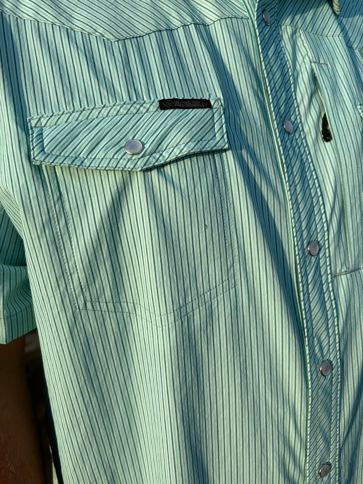 Rock & Roll Denim® Tek Core Print Pearl Snap- Light Turquoise Stripe