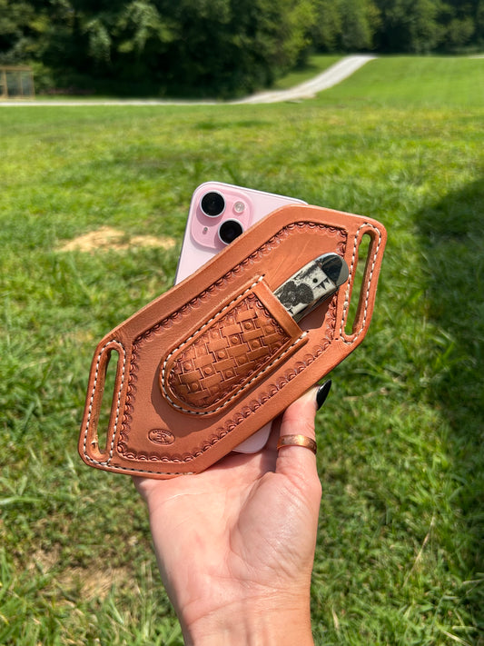 Tooled leather cellphone and knife case