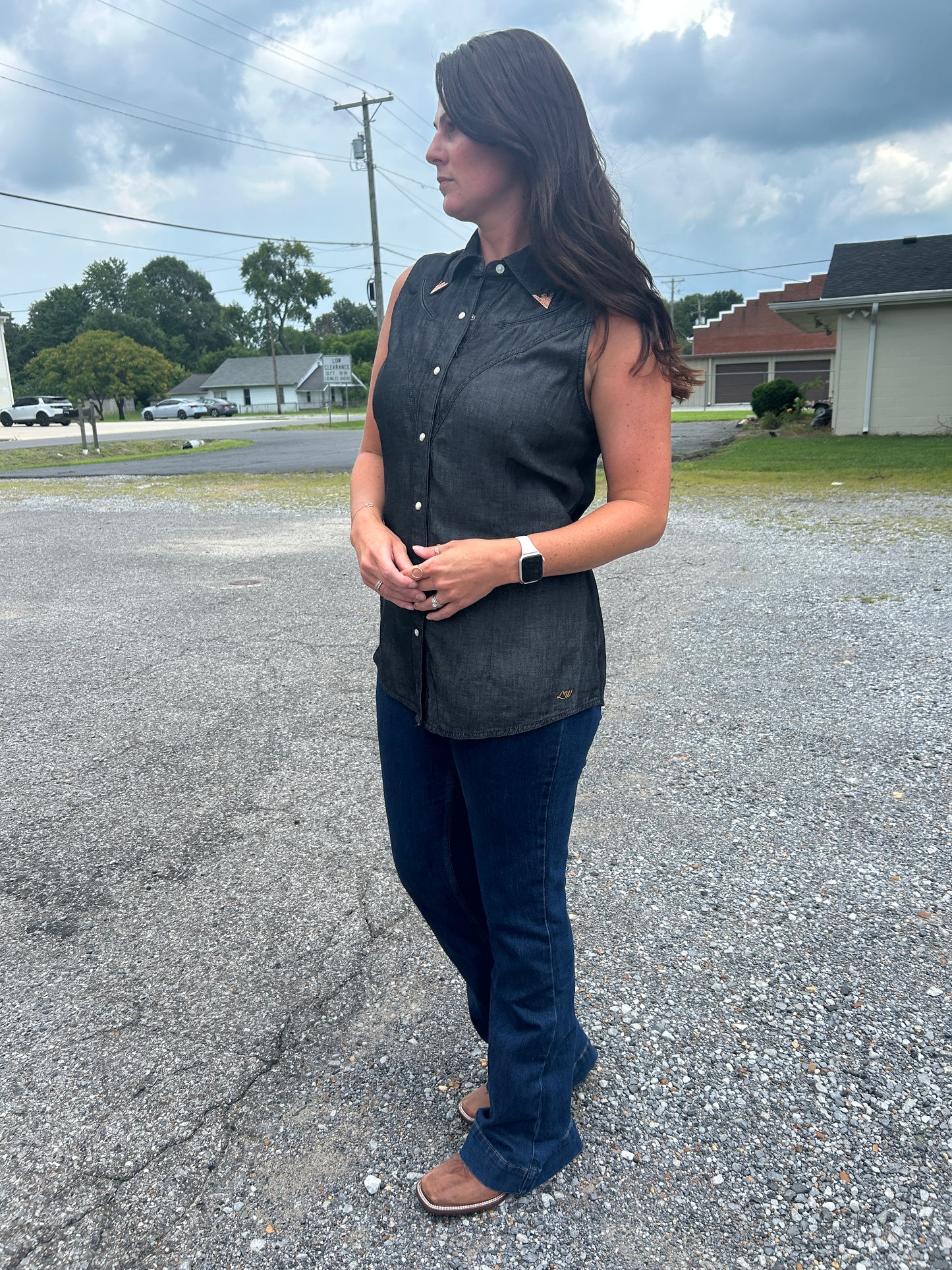 Wrangler® x Lainey Wilson Sleeveless Black Denim Shirt