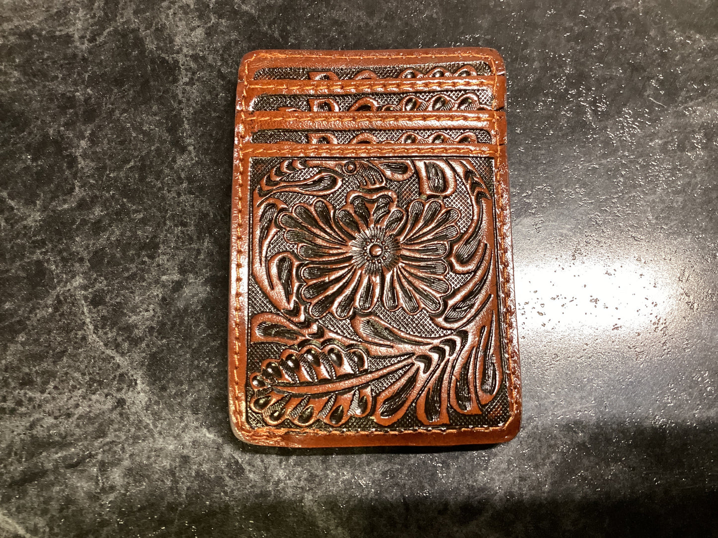 Tooled Leather Money Clip Wallet