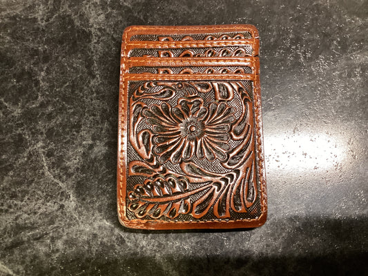 Tooled Leather Money Clip Wallet