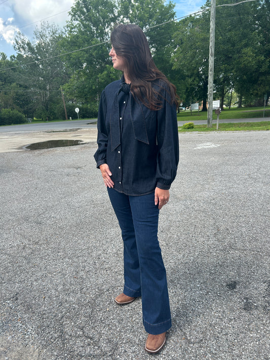 Wrangler® Denim & Pearl Snap Bow Top