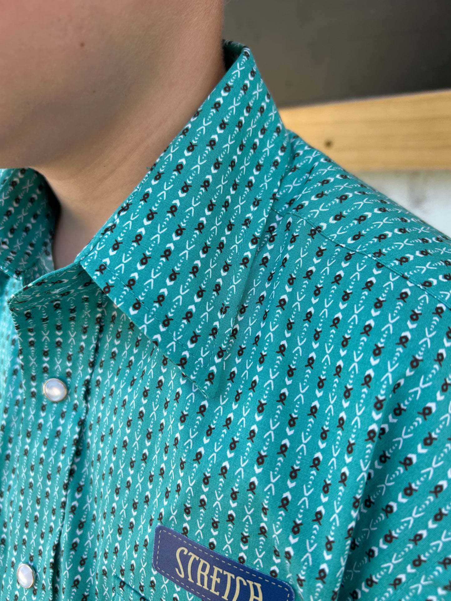 Boys Panhandle Slim Turquoise Long Sleeve Two Pocket Button Down