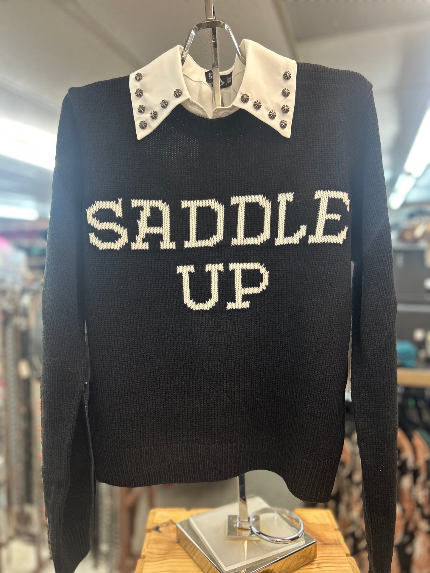 "Saddle Up" Wrangler Retro Punchy Crew Sweater-Black