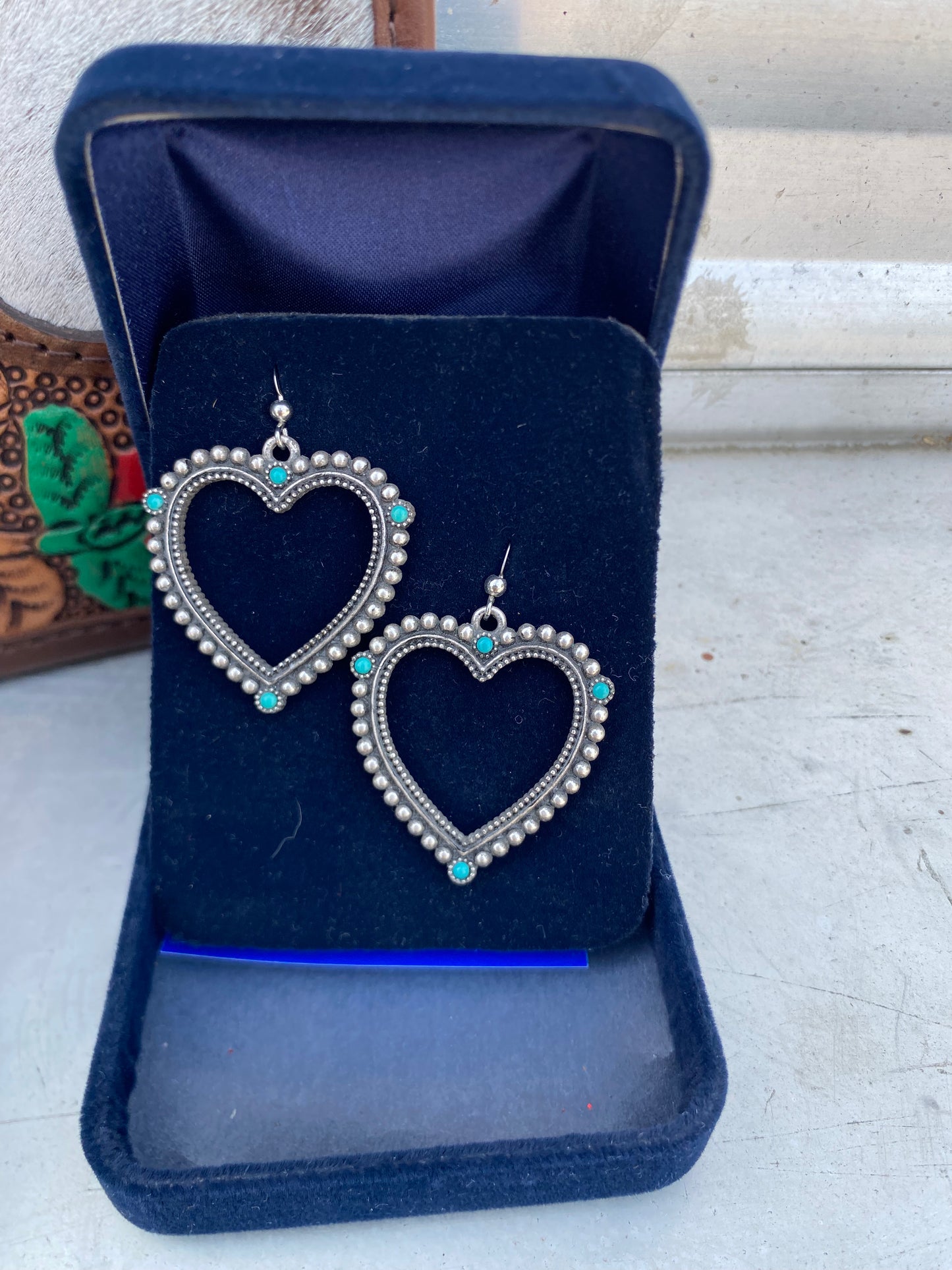 Antique Silver Heart with Turqouise Earrings by Montana Silversmith