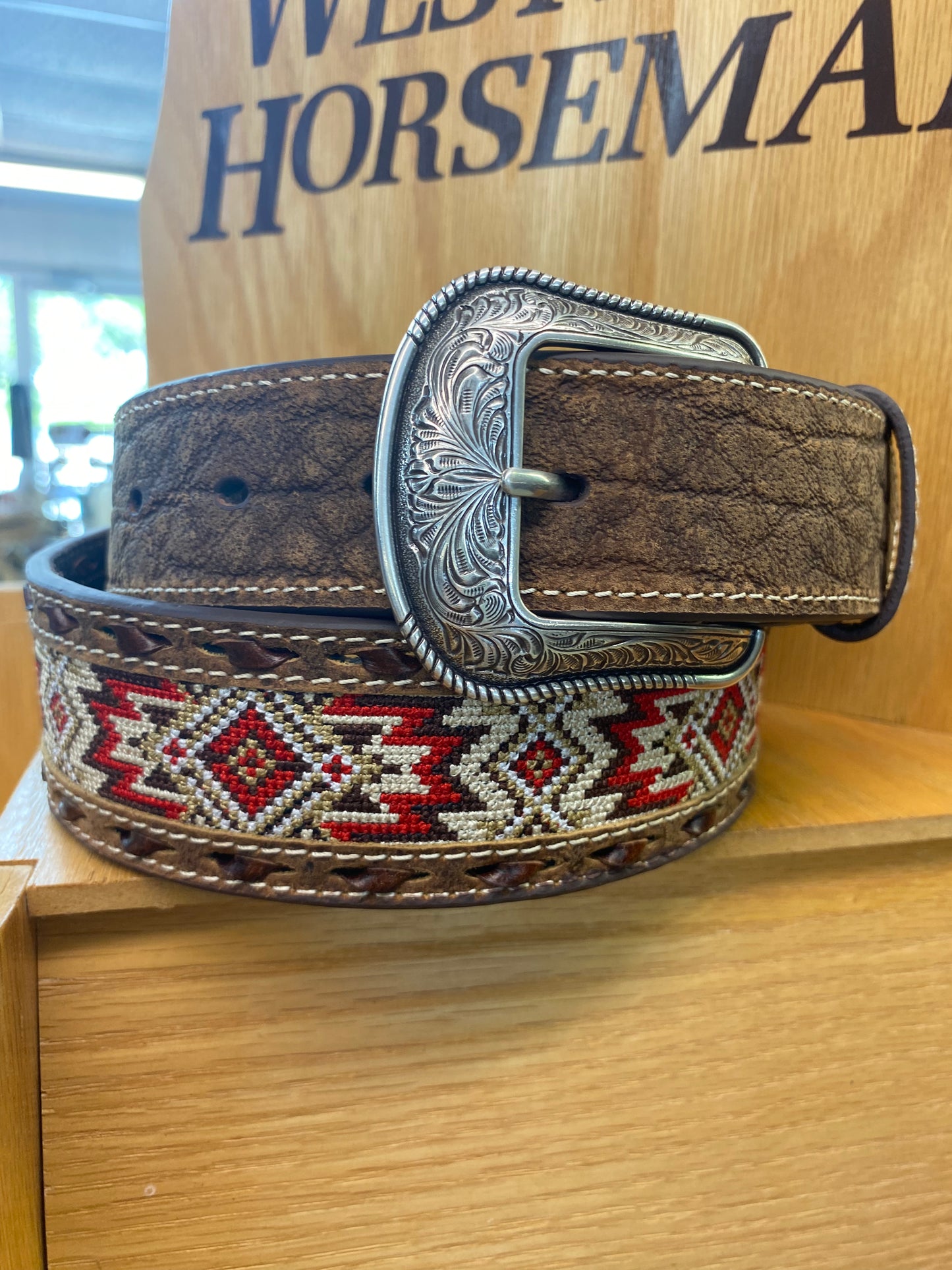 Rodeo Red Embroidered Belt by 3D Belt Company