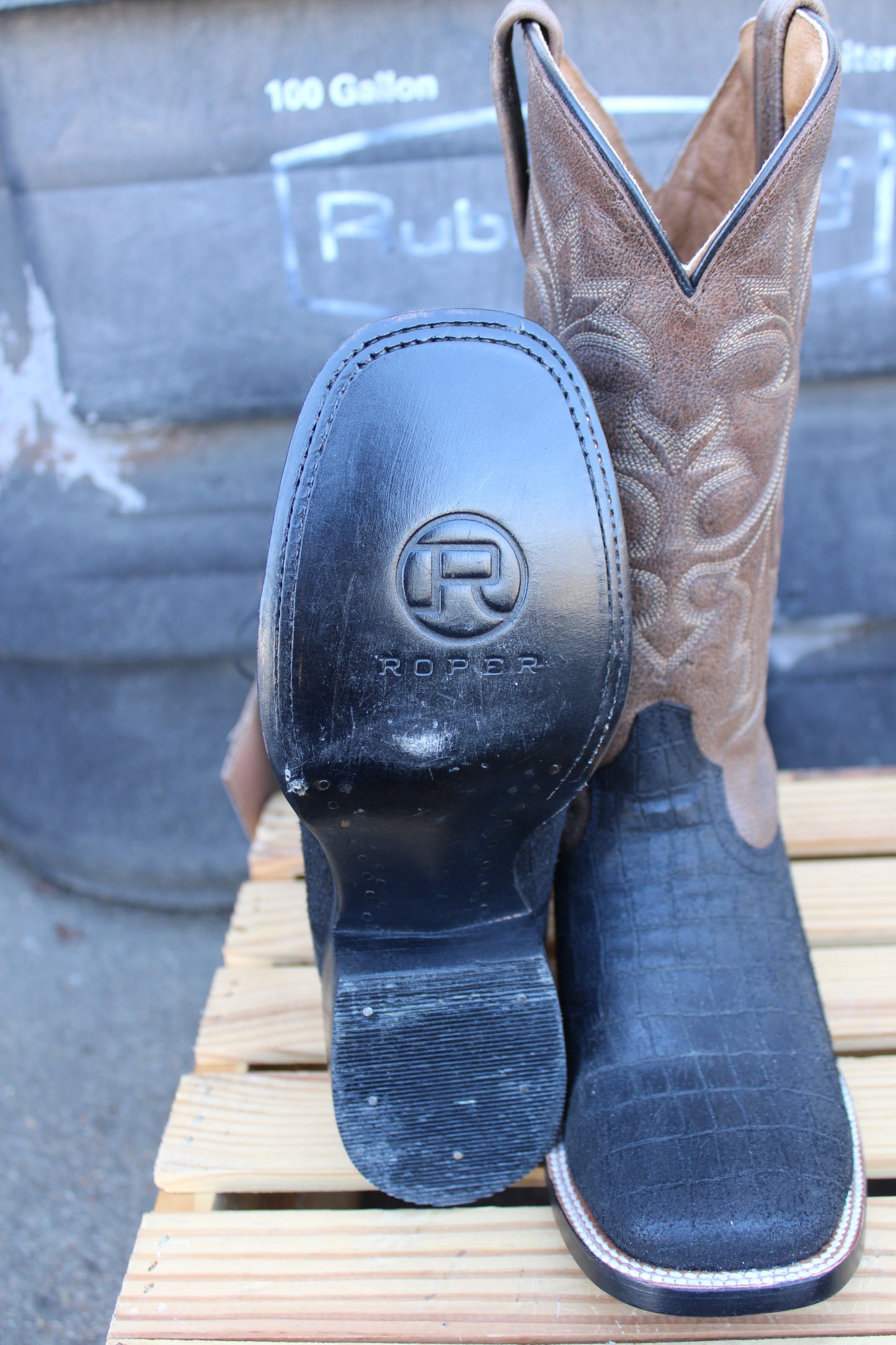 Stetson- Faux Caiman Belly Square Toe