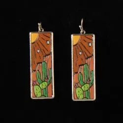 Silver Strike Leather Embossed Desert Scene Earrings
