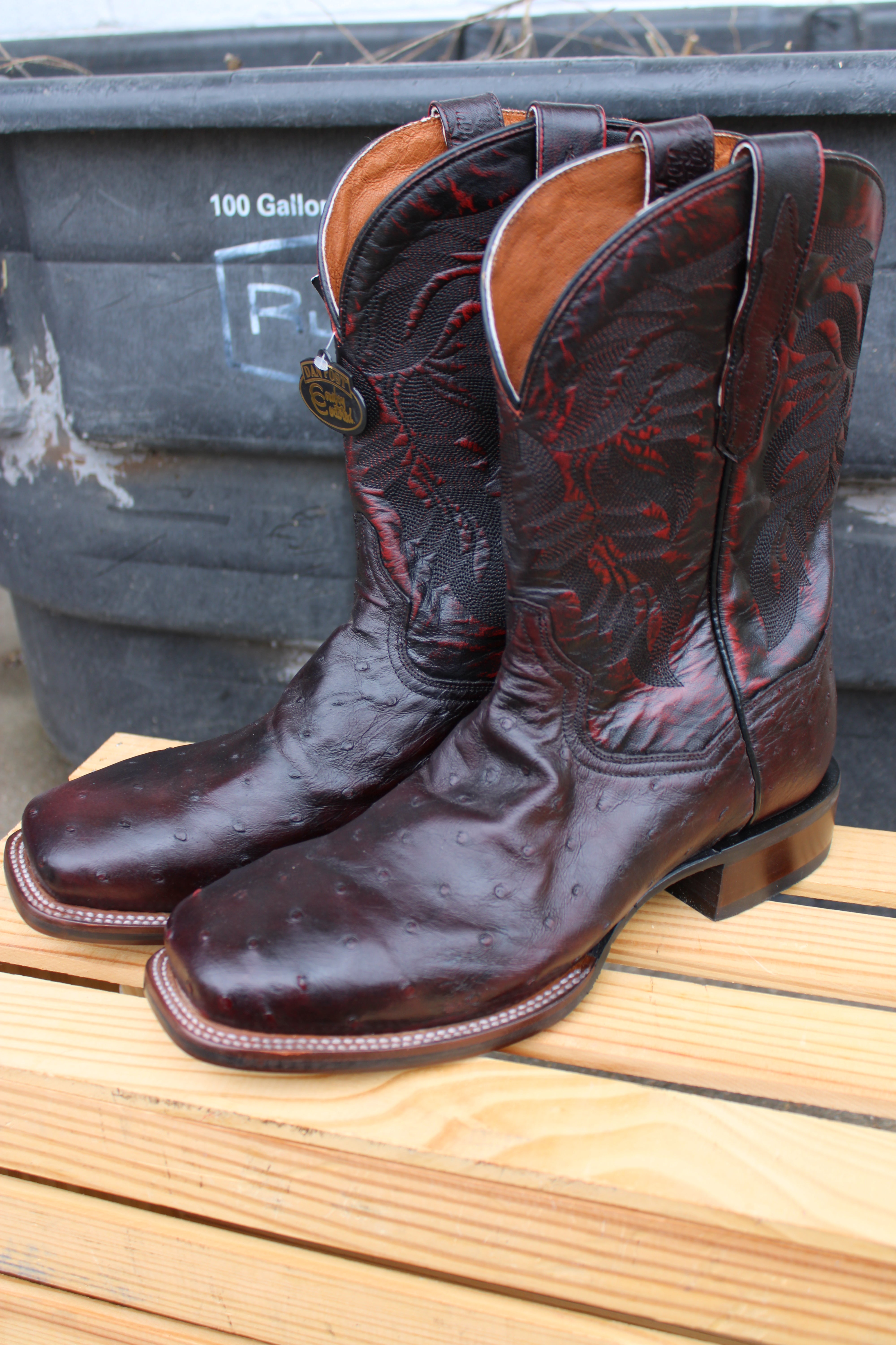 Dan Post Black Cherry Full Quill Ostrich Boots | Luxury Western