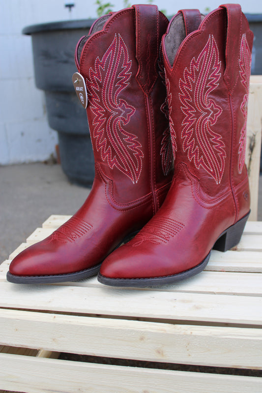 Ariat-Women's Heritage StretchFit R Toe Western Boot- Rosy Red