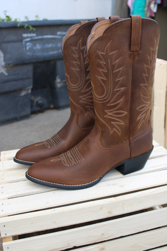 Ariat- Women's Heritage Western R Toe Roper- Distressed Brown