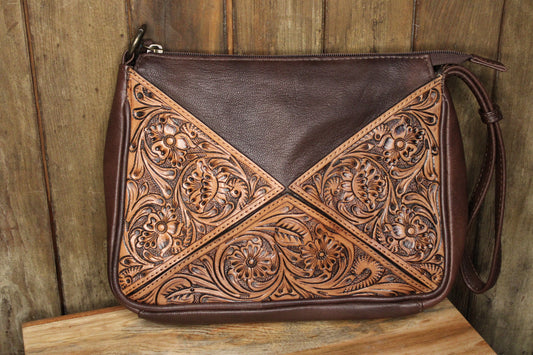 Chocolate Brown and Tooled Leather Purse