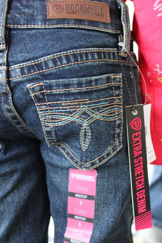 Girl's Turquoise Bootstitch Bootcut Jeans by Rock & Roll Denim
