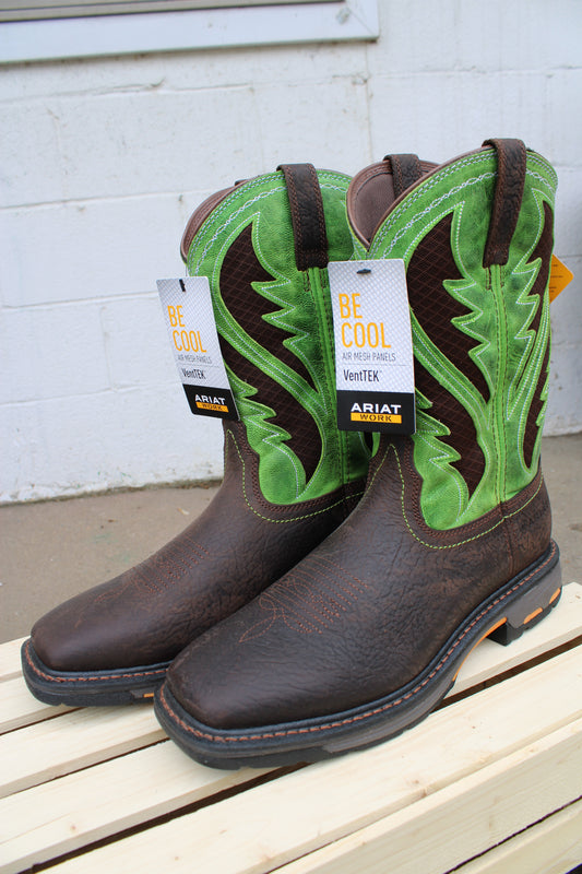 Ariat® Work WorkHog® VentTEK  Work Boots-Bruin Brown/Grass Green