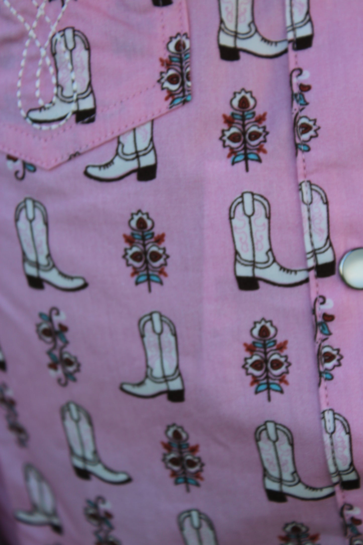 Girls Long Sleeve Boot Print Snap Shirt