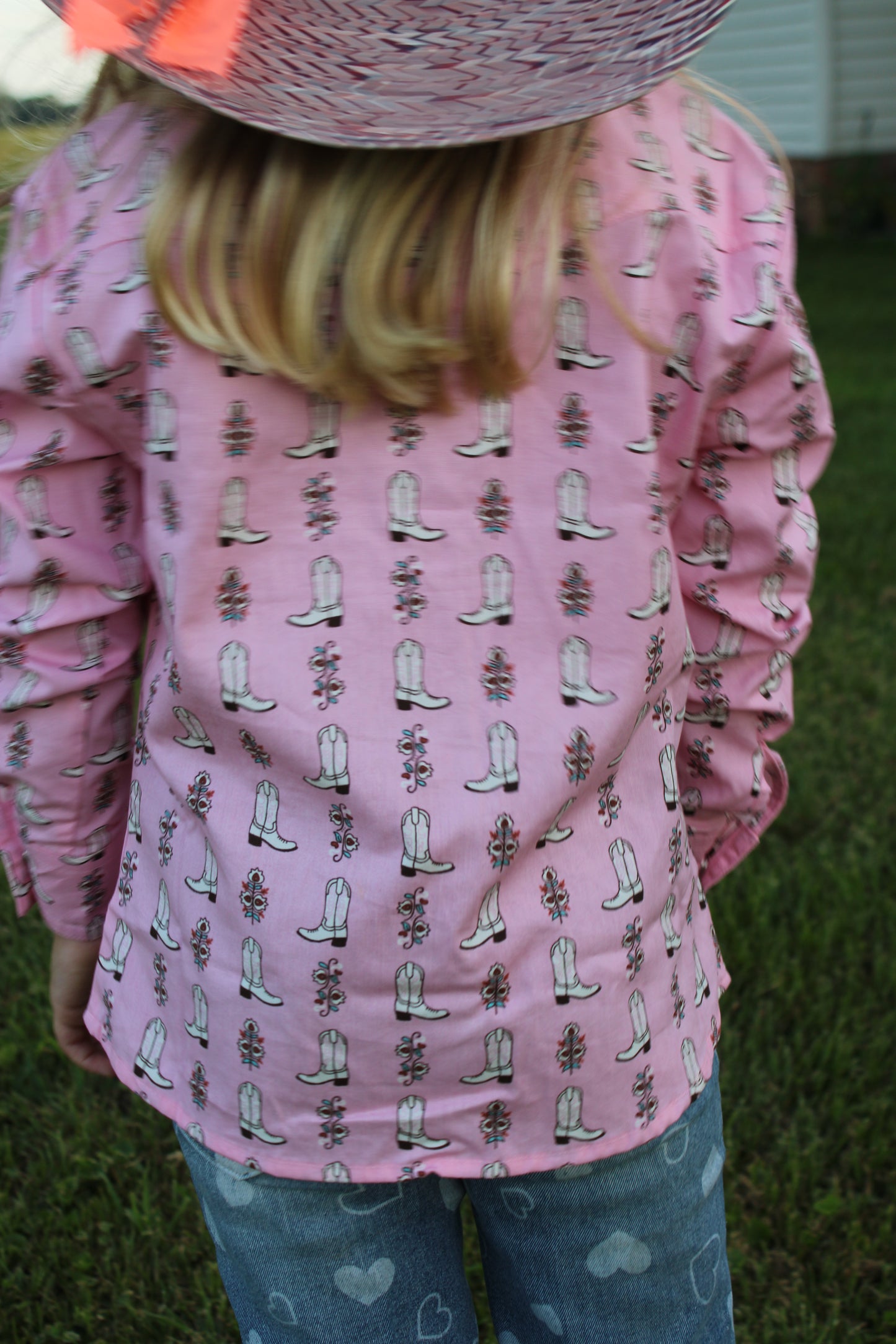 Girls Long Sleeve Boot Print Snap Shirt