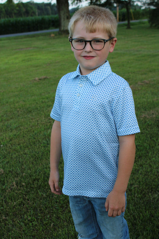 Boys Panhandle Slim® Short-Sleeve Snap Polo-Blue Geo