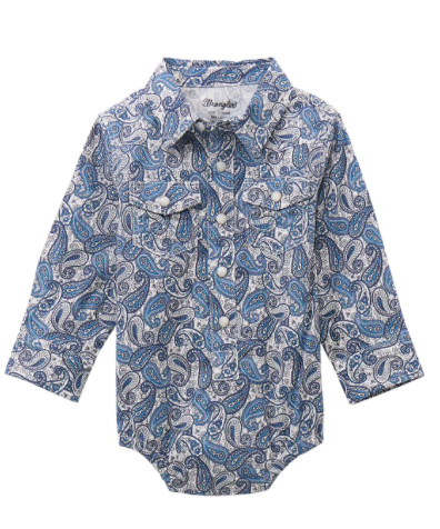 Wrangler Baby Boy Long Sleeve Bodysuit- White & Blue Paisley