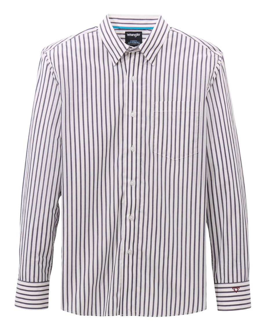 Wrangler X Cody Johnson Long Sleeve Shirt- Classic Fit- White & Navy