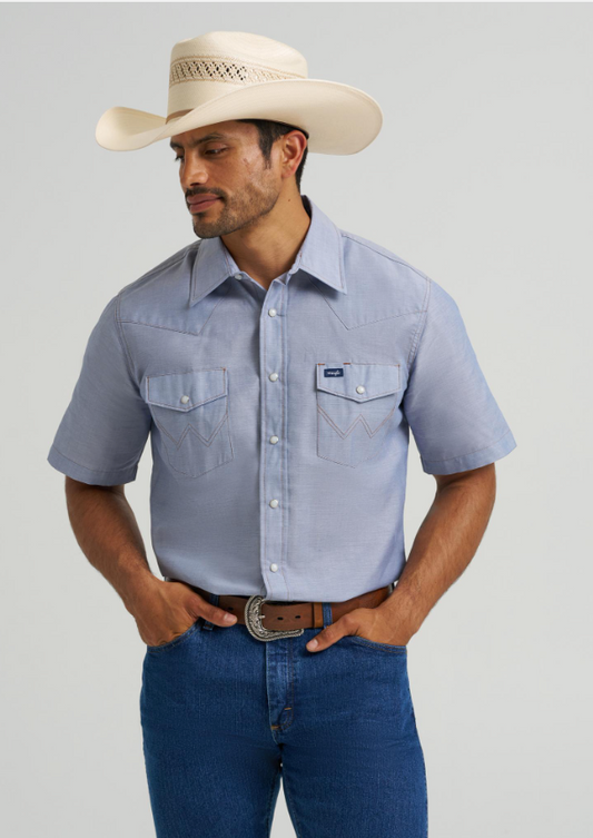 Wrangler® Western Chambray Work Shirt- Short Sleeve