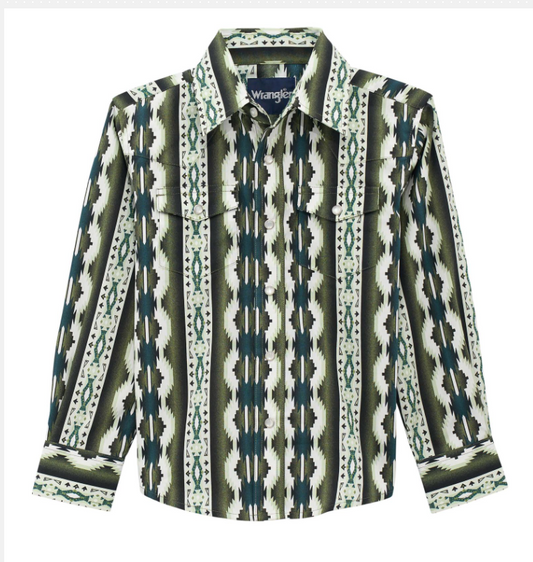 Wrangler® Boy's Checotah Long-Sleeve Shirt-Green