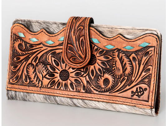 American Darling Genuine Leather Western Wallet-Turquoise Stitch