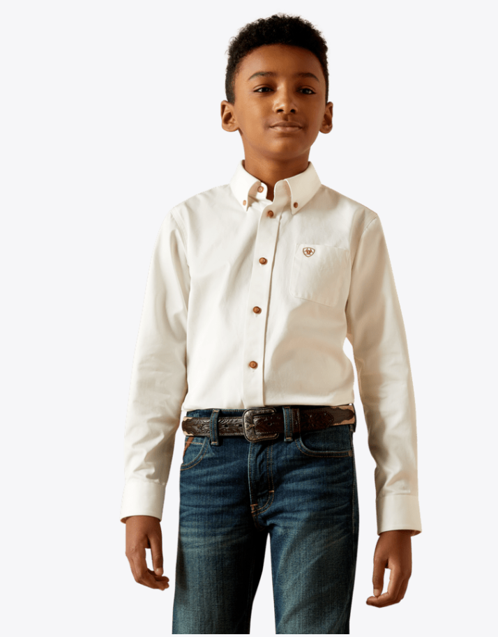 Ariat® Boy’s Solid Twill Classic Fit Shirt-White