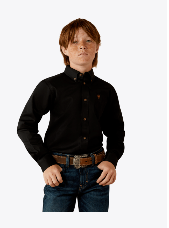 Ariat® Boy's Solid Twill Dress Shirt- Black