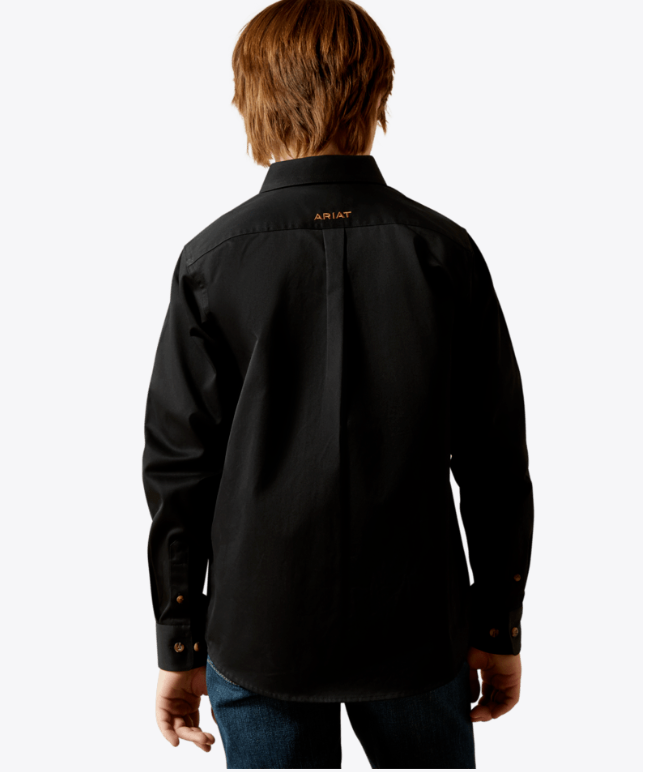 Ariat® Boy's Solid Twill Dress Shirt- Black