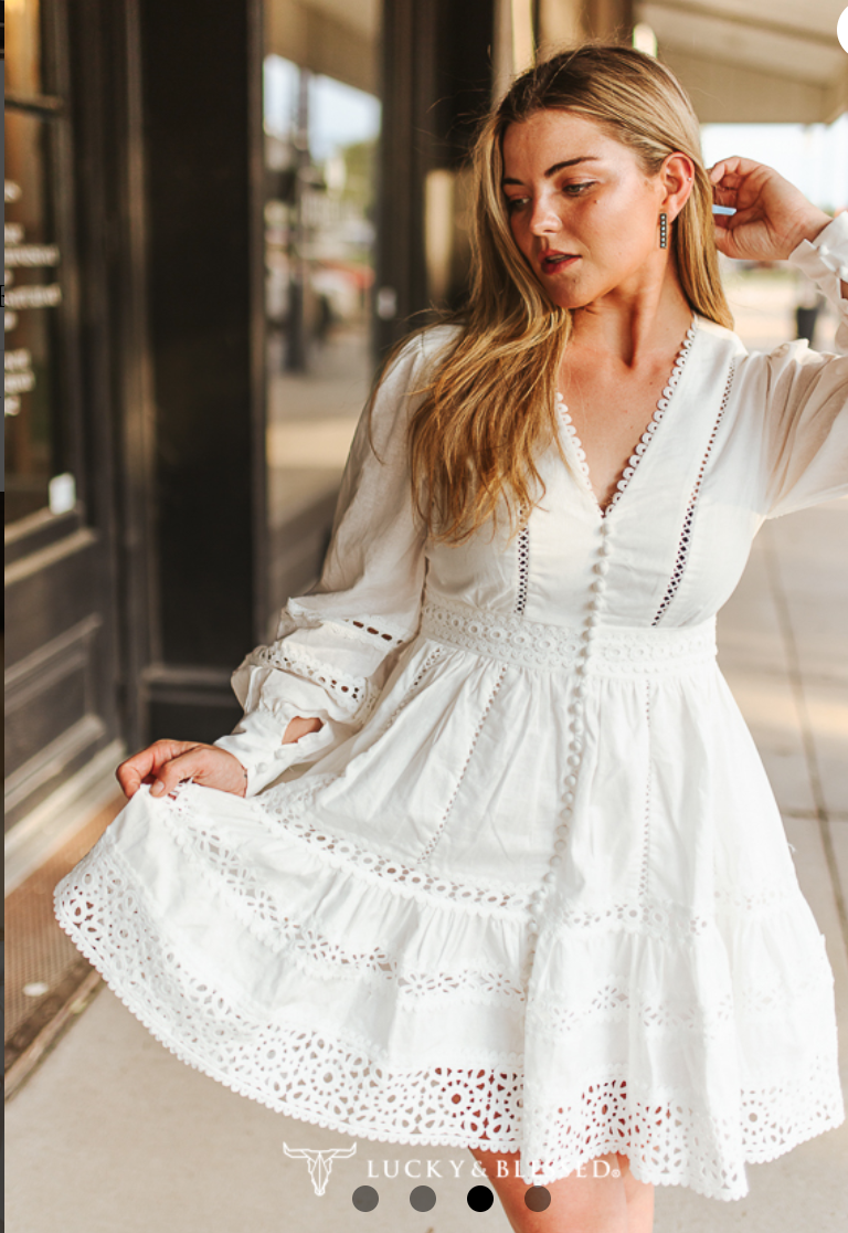 White Lace Tiered Long Sleeve Western Dress