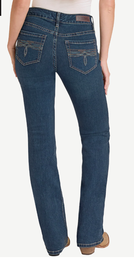 Ladies Rock n’ Roll Turquoise Bootstitch Mid-Rise Bootcut Jeans
