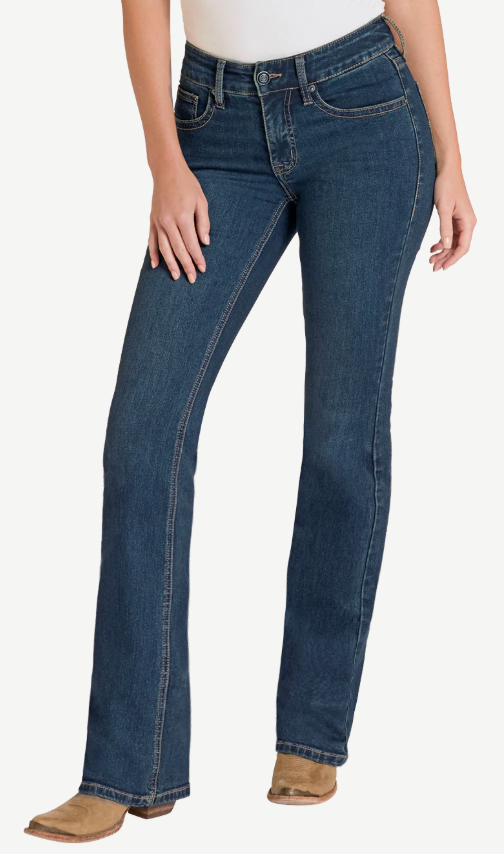 Ladies Rock n’ Roll Turquoise Bootstitch Mid-Rise Bootcut Jeans