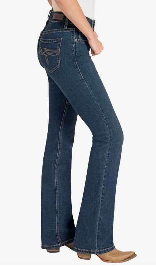 Ladies Rock n’ Roll Turquoise Bootstitch Mid-Rise Bootcut Jeans