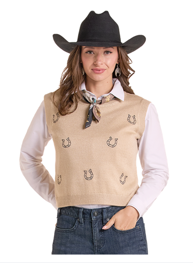 Horseshoe Sweater Vest, Tan