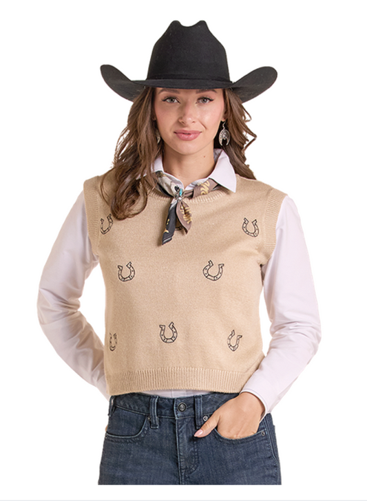 Horseshoe Sweater Vest, Tan