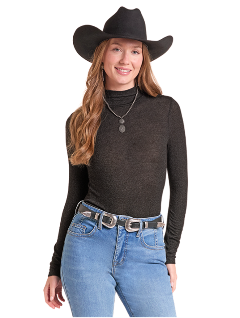 Lurex Turtleneck Top, Black