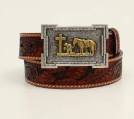 3D Belts® Floral Tooled Cowboy Praying Youth Belt