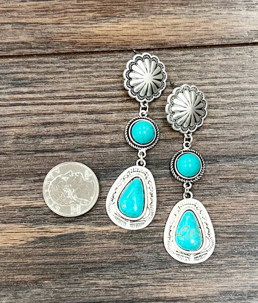 3" Boho Turquoise Post Earrings