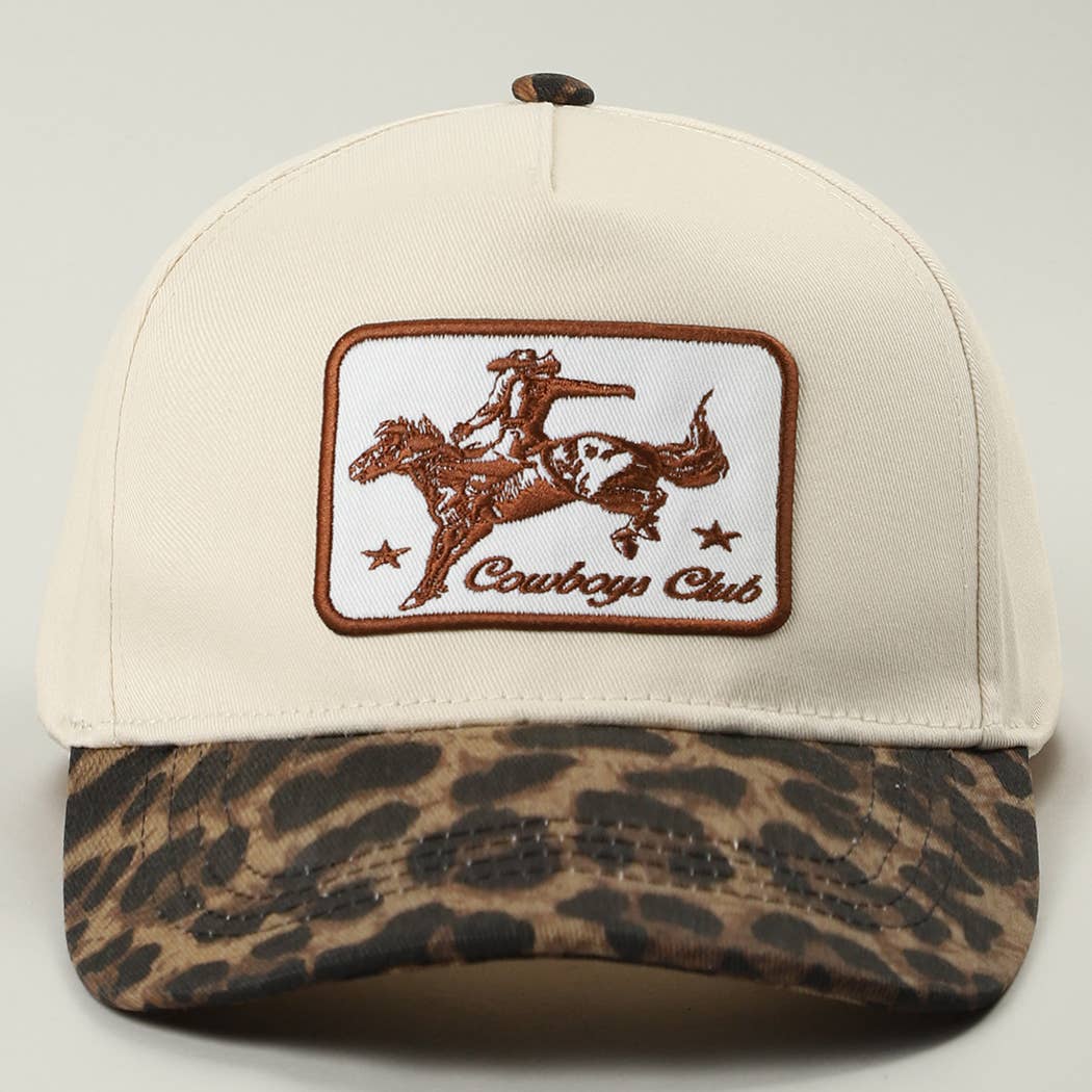 Cowboys Club Embroidered Patch Leopard Brim Trucker Hat