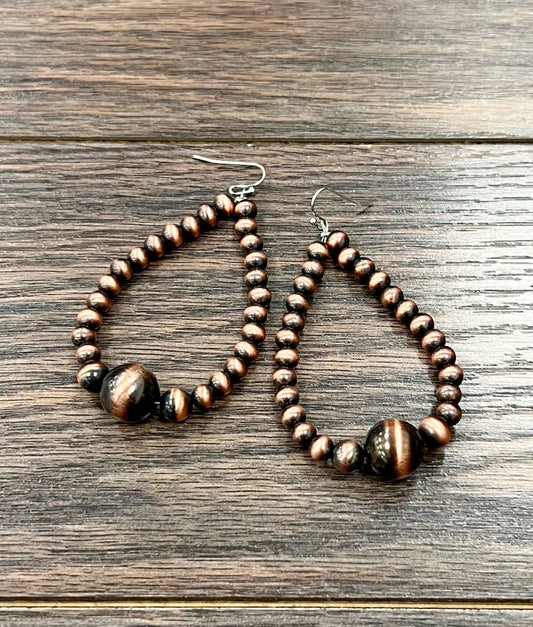 3" Handmade Copper Navajo Bead Earrings