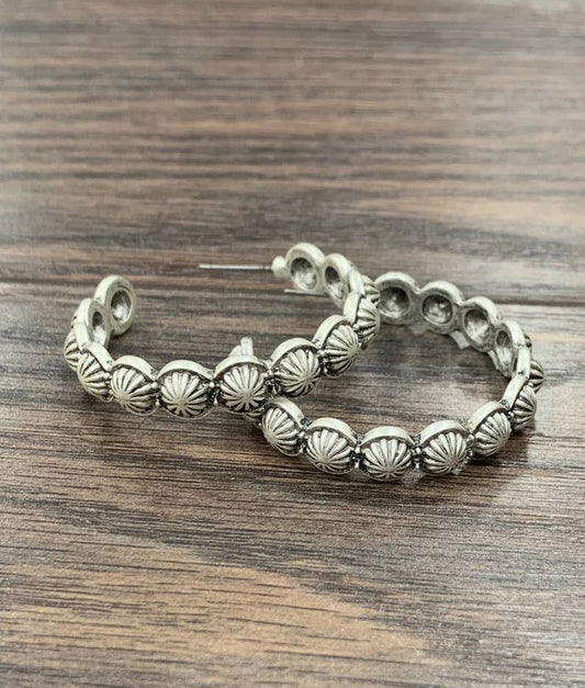 1.6" Boho Concho Hoop Stud Earrings