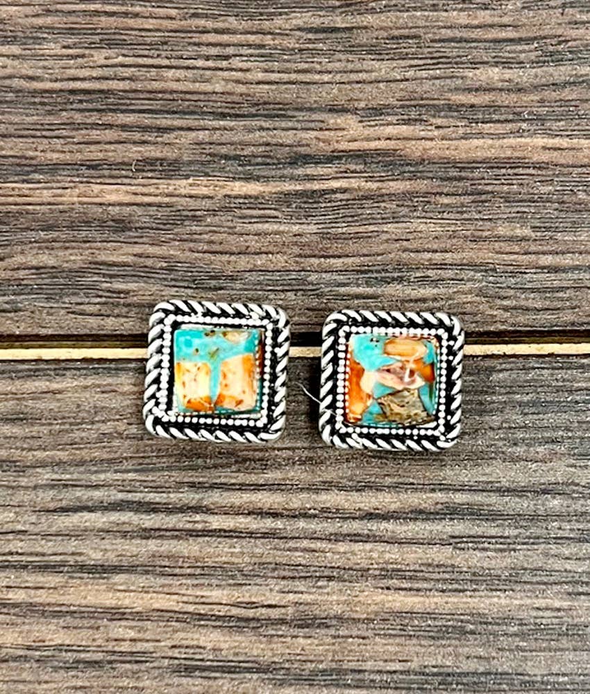 10mm Square Gemstone Stud Earrings
