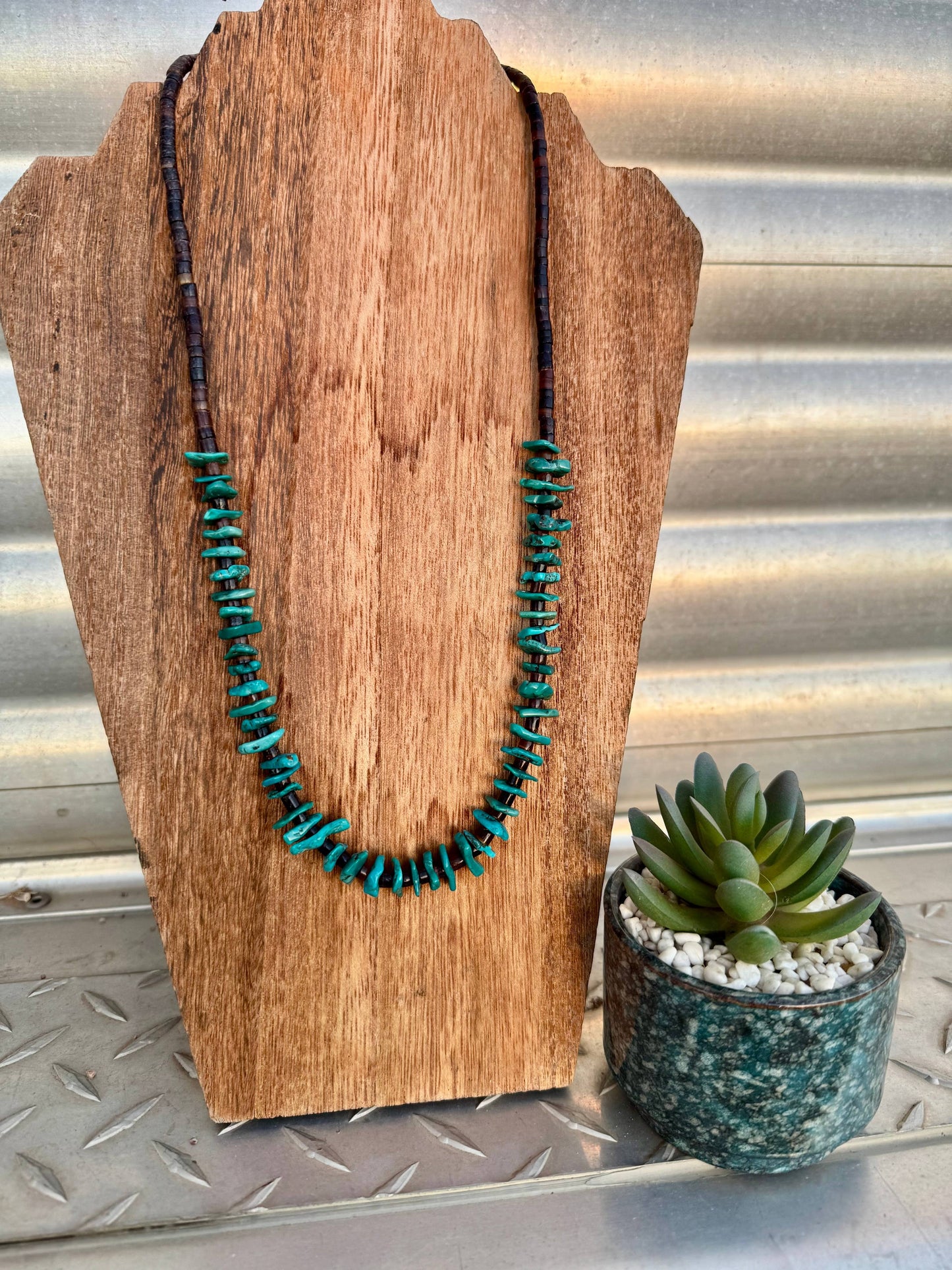 Genuine Turquoise & Brown Heishi Necklace-24”